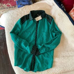 Green and Black Patterned Button-Up Shirt